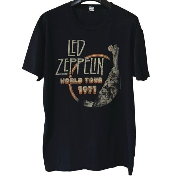 Led Zeppelin World Tour 1971 Black Stairway Graphic Shirt Sz L - Picture 1 of 9